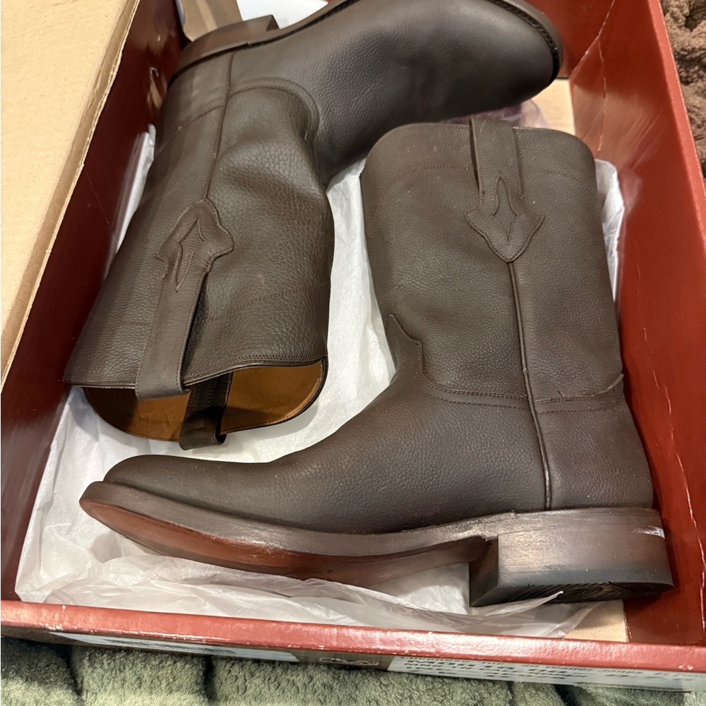 Men's Dark Brown Leather Pull-On Boots sz 7.5